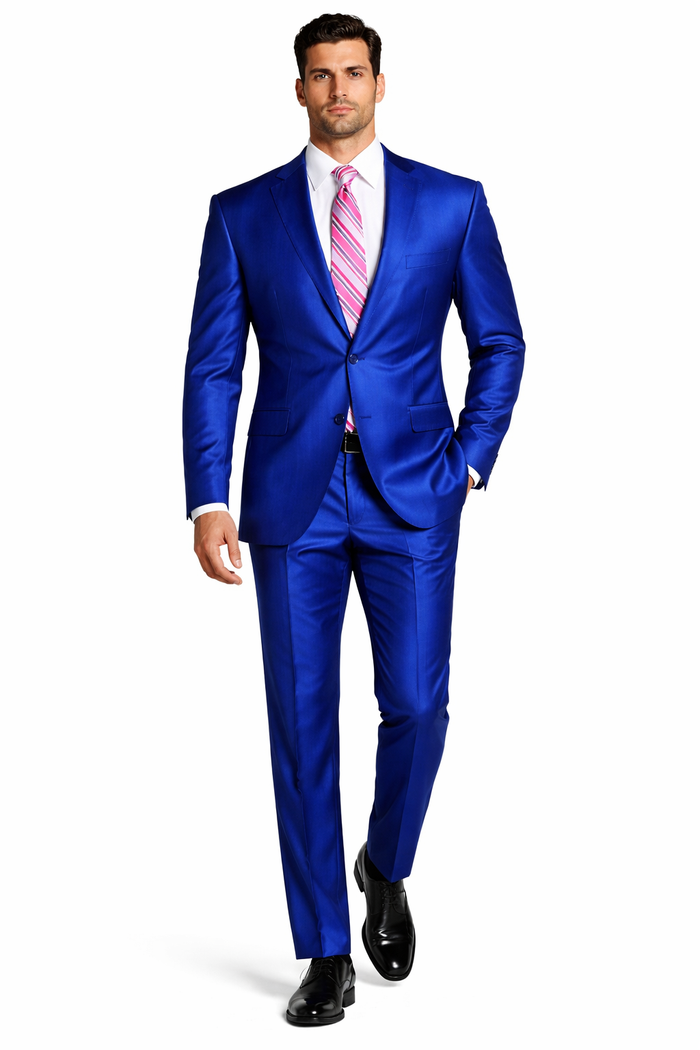 Mens Slim Fitted Shiny Sharkskin Suit in Royal Blue