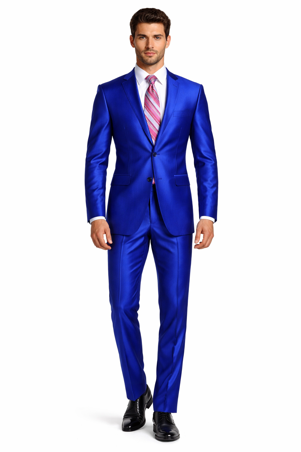 Mens Slim Fitted Shiny Sharkskin Suit in Royal Blue
