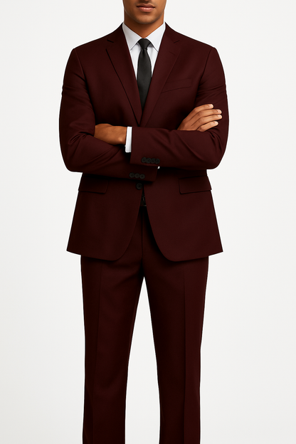 Mens Slim Fit Suit Burgundy