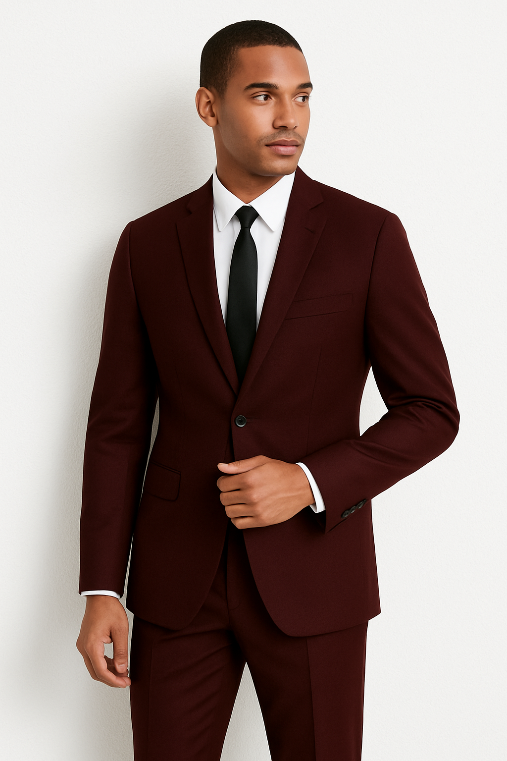 Mens Slim Fit Suit Burgundy
