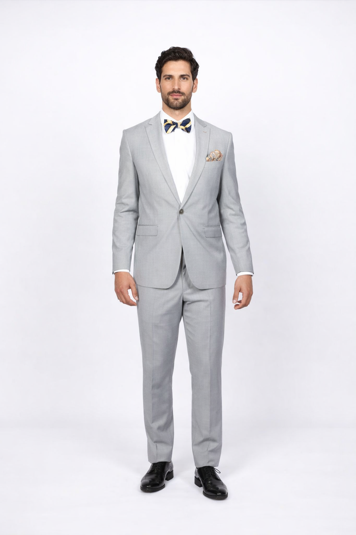 Men'S Slim Fit Suit - Fitted Suit - Skinny Suit Men'S Light Gray Flap Front Pockets Peak Lapel Suit