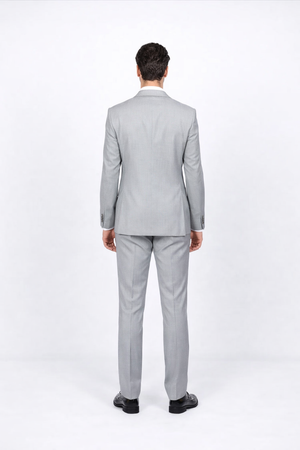 Men'S Slim Fit Suit - Fitted Suit - Skinny Suit Men'S Light Gray Flap Front Pockets Peak Lapel Suit