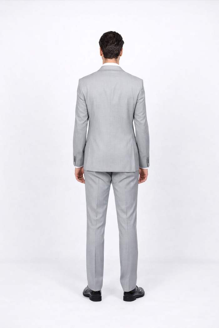 Men'S Slim Fit Suit - Fitted Suit - Skinny Suit Men'S Light Gray Flap Front Pockets Peak Lapel Suit
