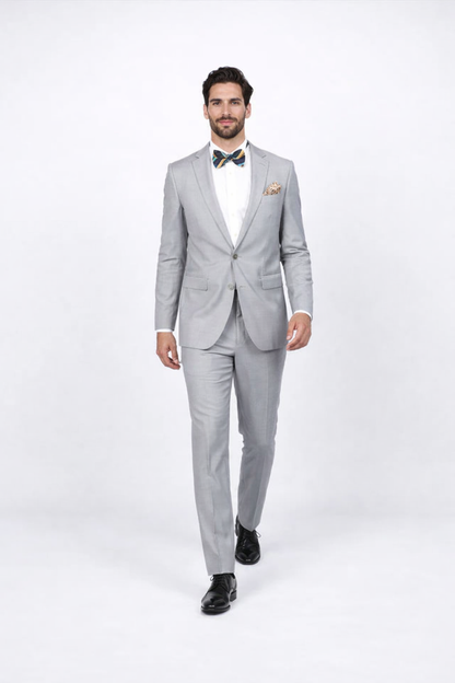 Men'S Slim Fit Suit - Fitted Suit - Skinny Suit Men'S Light Gray Flap Front Pockets Peak Lapel Suit