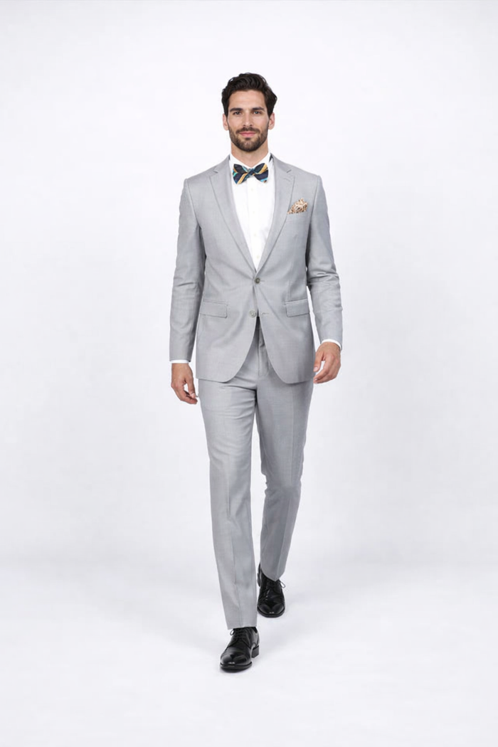 Men'S Slim Fit Suit - Fitted Suit - Skinny Suit Men'S Light Gray Flap Front Pockets Peak Lapel Suit