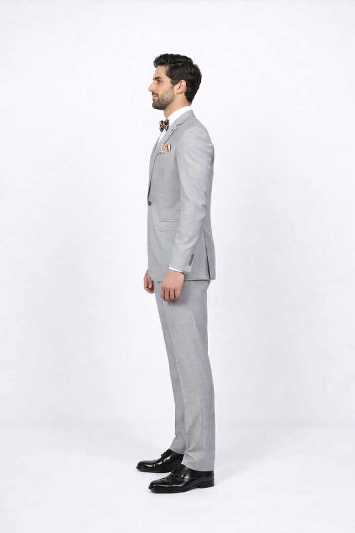 Men'S Slim Fit Suit - Fitted Suit - Skinny Suit Men'S Light Gray Flap Front Pockets Peak Lapel Suit