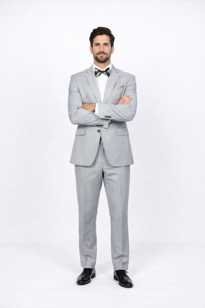 Men'S Slim Fit Suit - Fitted Suit - Skinny Suit Men'S Light Gray Flap Front Pockets Peak Lapel Suit