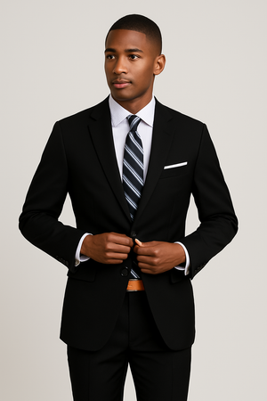 Mens Slim Fit Suit Solid Black