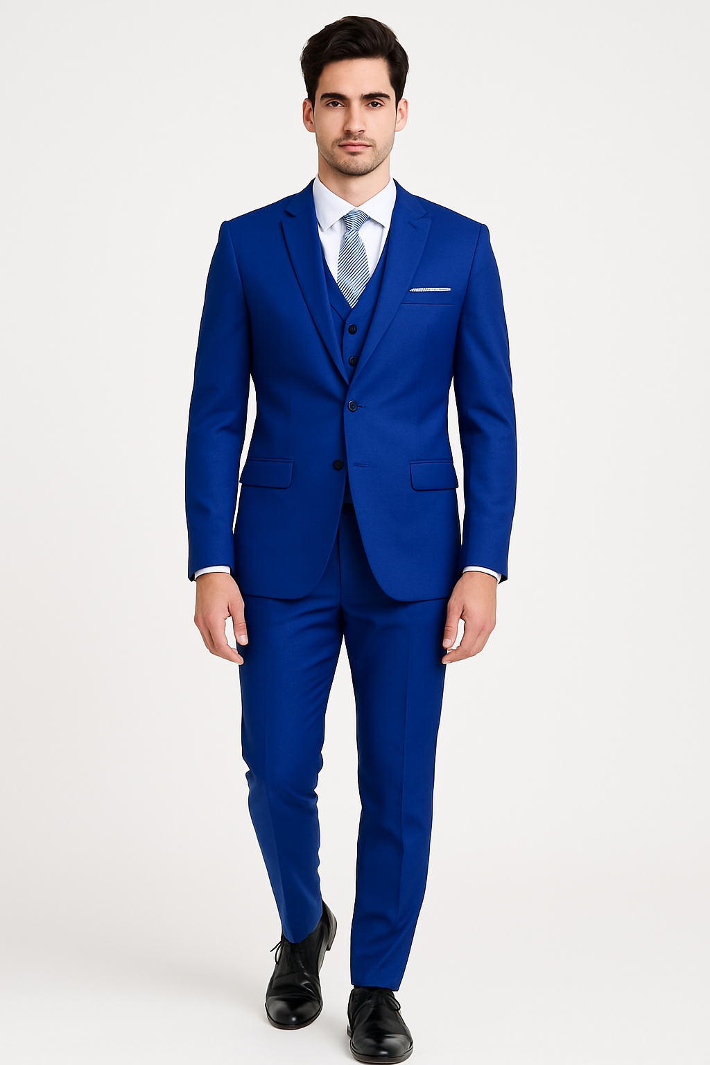 Mens Slim Fit Vested Royal Blue Suit