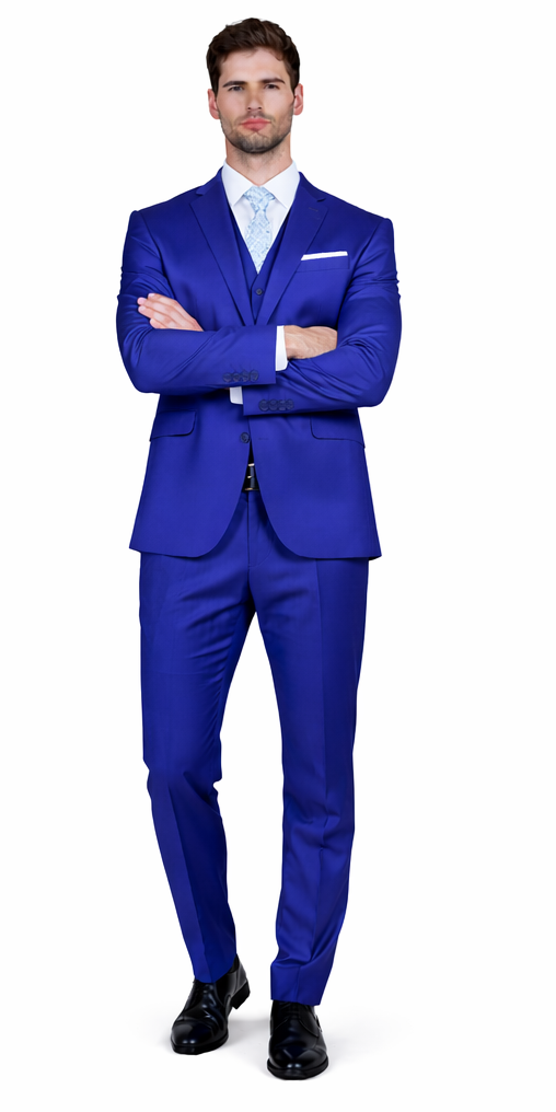 Mens Slim Fit Vested Royal Blue Suit