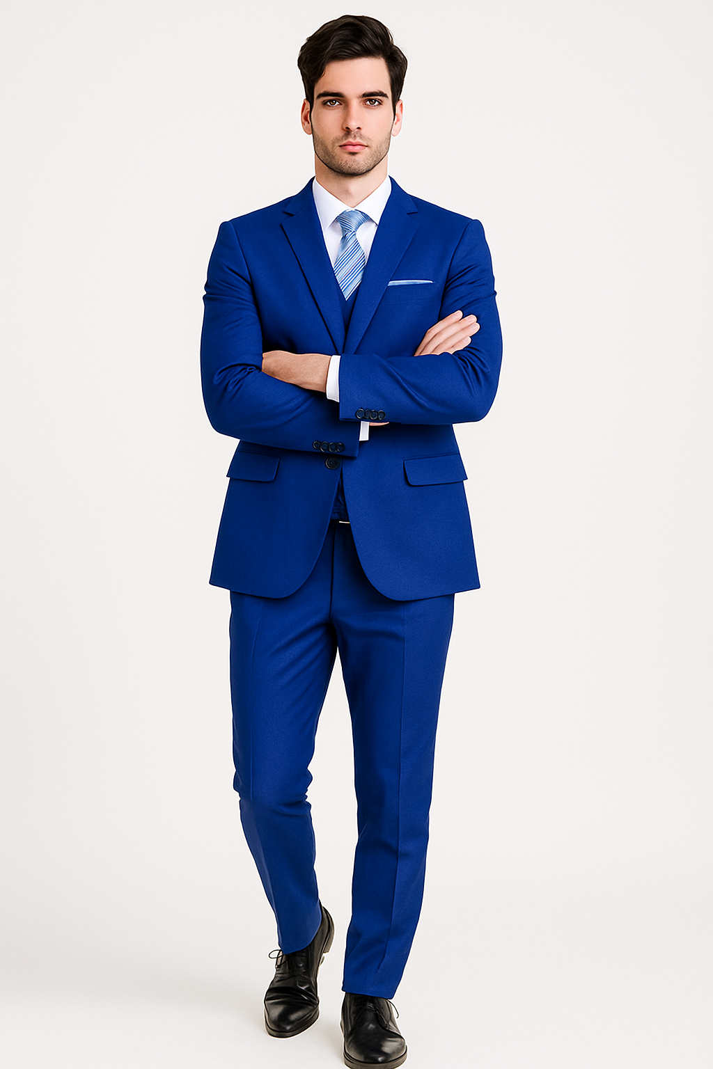 Mens Slim Fit Vested Royal Blue Suit