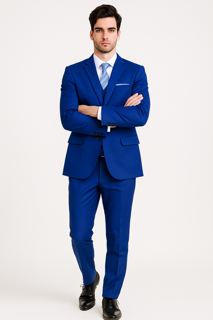 Mens Slim Fit Vested Royal Blue Suit