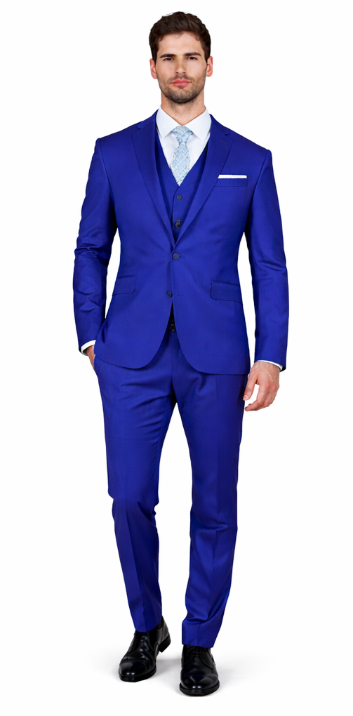 Mens Slim Fit Vested Royal Blue Suit