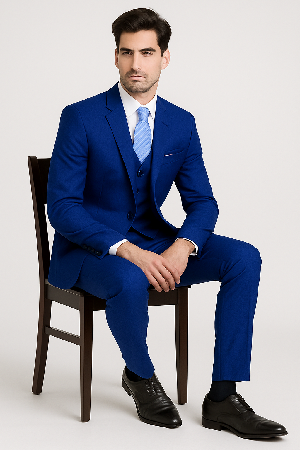 Mens Slim Fit Vested Royal Blue Suit