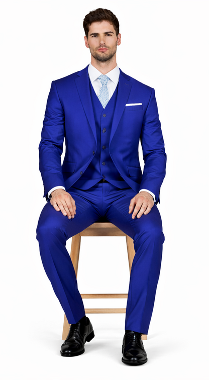 Mens Slim Fit Vested Royal Blue Suit