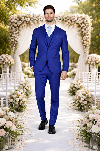 Mens Slim Fit Vested Royal Blue Suit