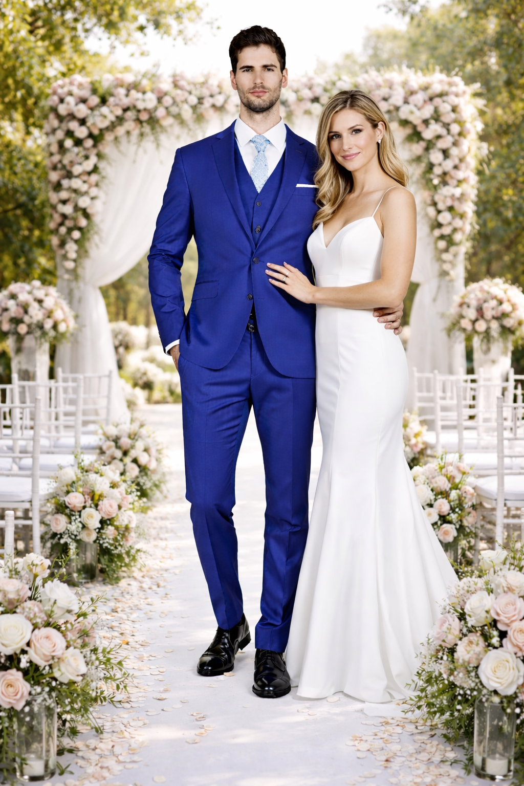 Mens Slim Fit Vested Royal Blue Suit