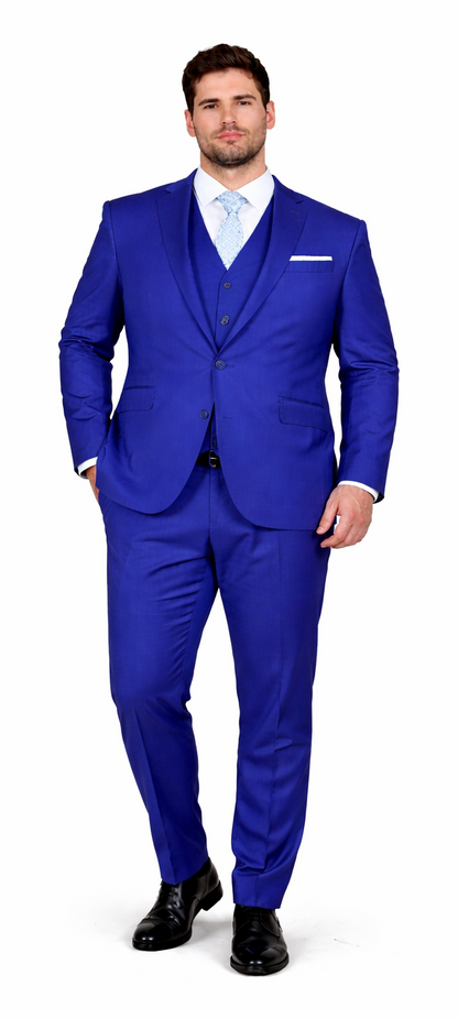 Mens Slim Fit Vested Royal Blue Suit