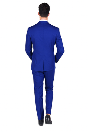 Mens Slim Fit Vested Royal Blue Suit