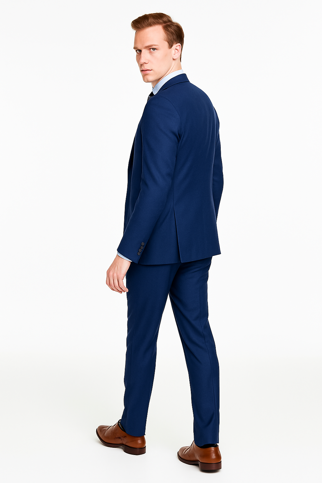Mens Smart Slim Vested Suit Indigo Blue