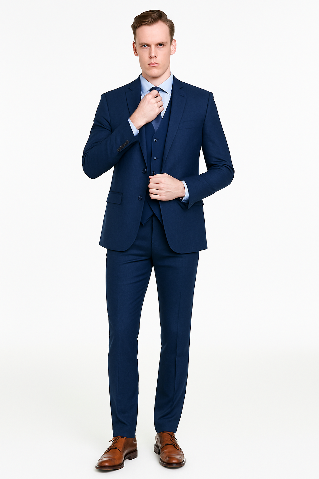Mens Smart Slim Vested Suit Indigo Blue