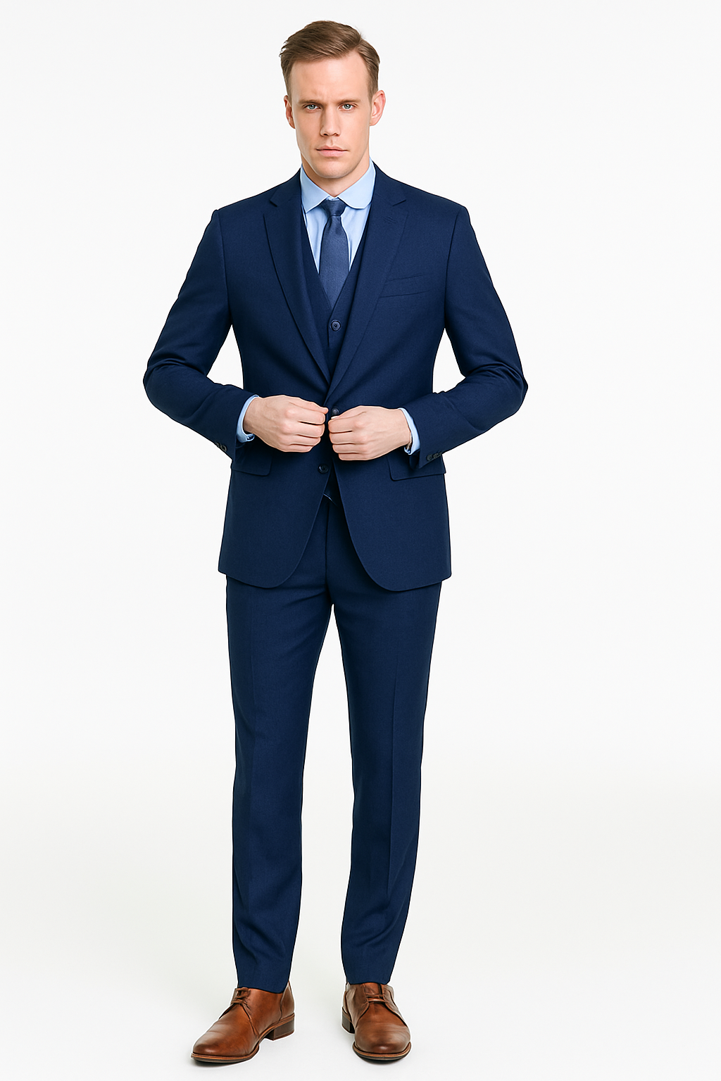 Mens Smart Slim Vested Suit Indigo Blue