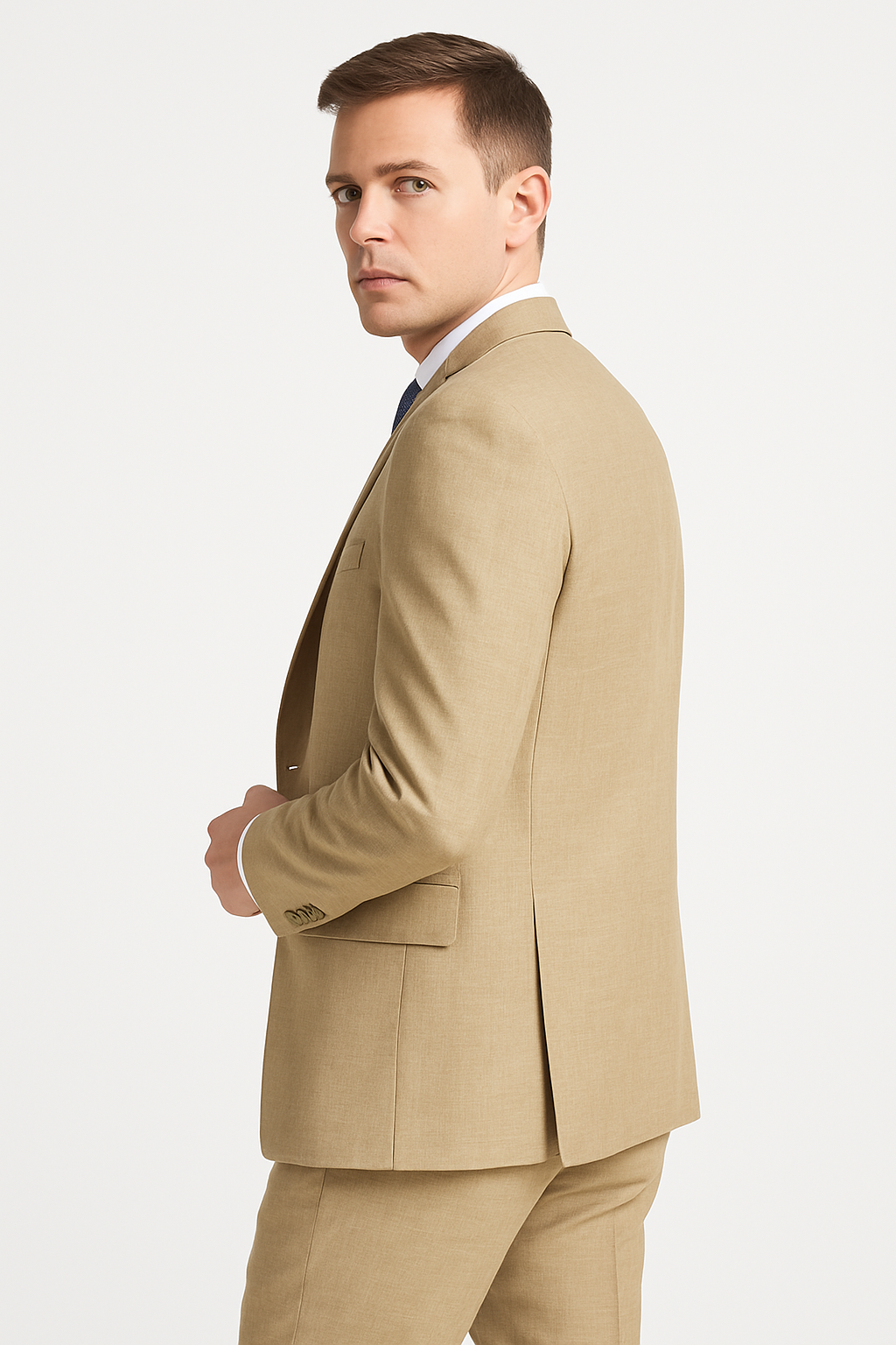 Mens Smart Slim Vested Suit Tan