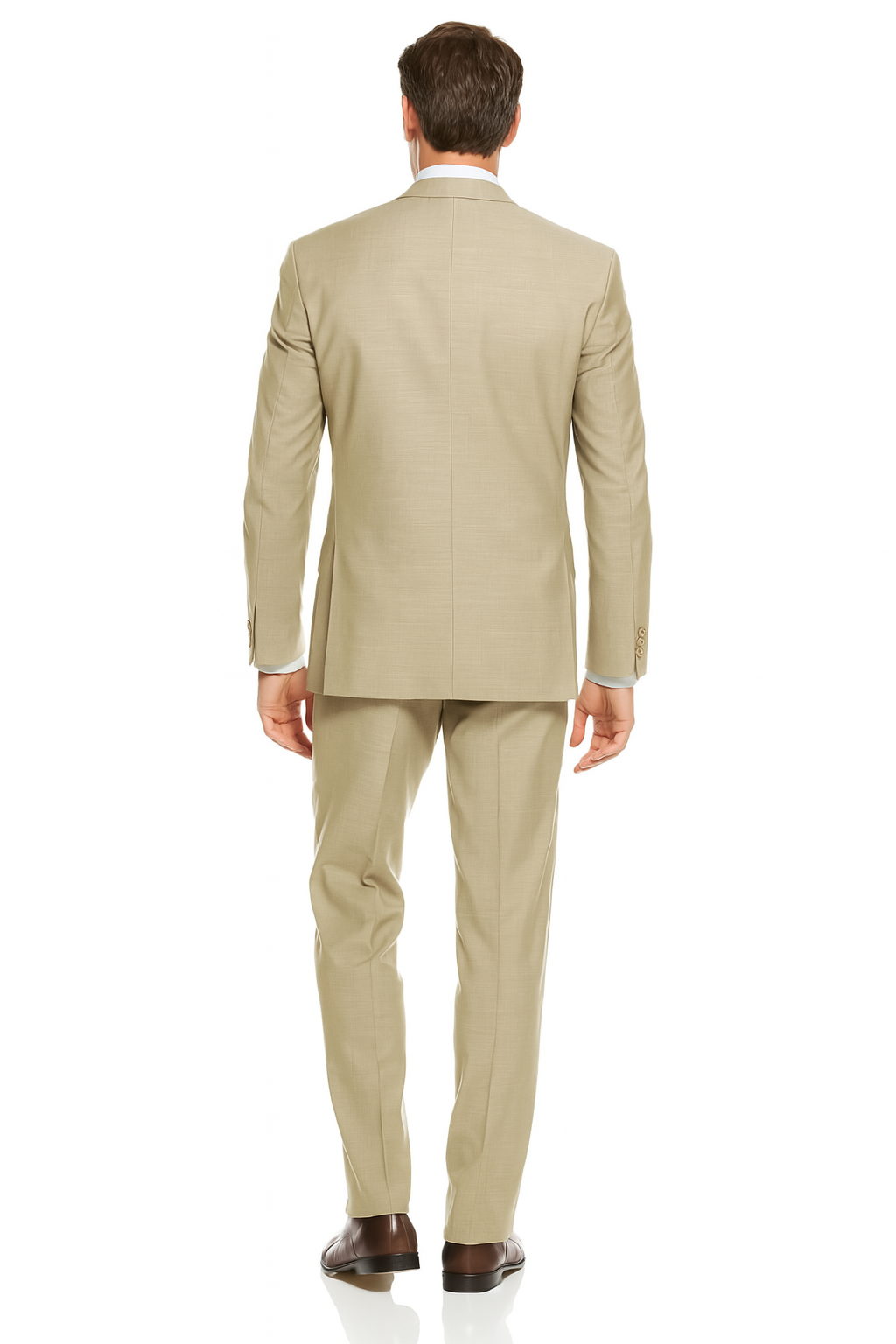 Mens Smart Slim Vested Suit Tan