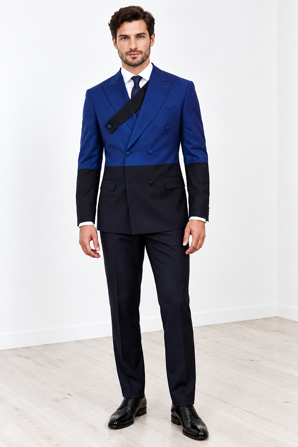 Mens  Statement 100% Wool Modern Fit Double Breasted Suit - Two Tone Jacket in Many Colors
