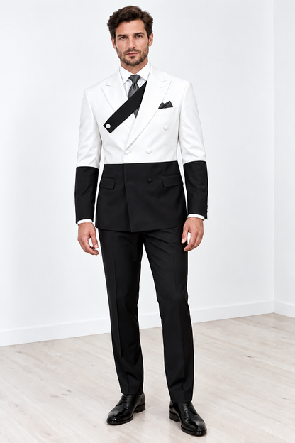Mens  Statement 100% Wool Modern Fit Double Breasted Suit - Two Tone Jacket in Many Colors