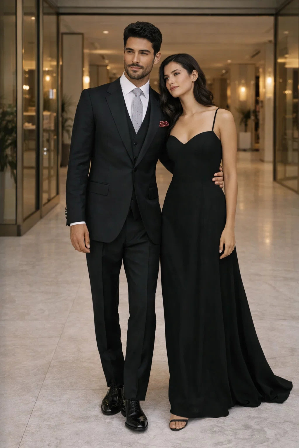 Mens Suit With Pleated Pants - Semi Wide Leg 100% Wool Super 150's Big Peak Lapel Classic Fit Athletic Cut With Double breasted Vest in Black