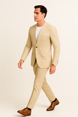 tan-linen-suit-for-summer-collarless-blazer-and-pants-collarless-lapel-no-lapel-casual