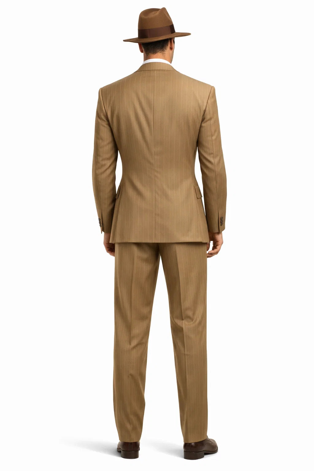 Mens Tan Pinstripe Zoot Suit  1920s Gangster Vintage 3-Piece Suit with Wide-Leg Pants