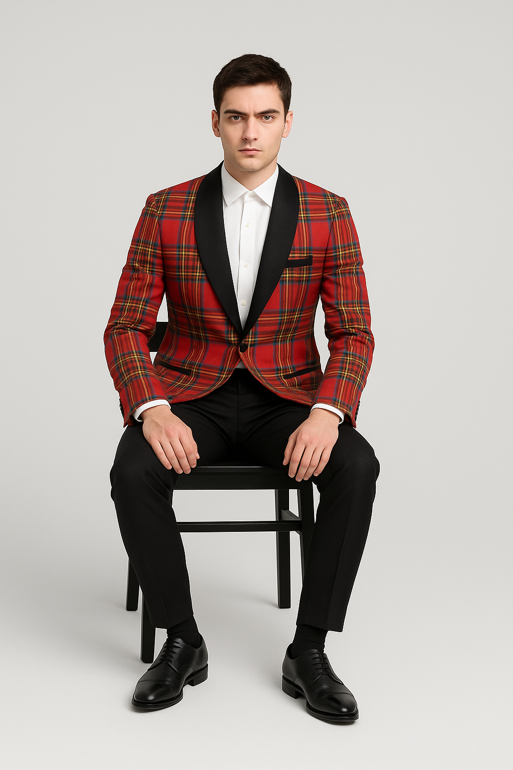 Mens Tartan Plaid Christmas Holiday Blazer in Red