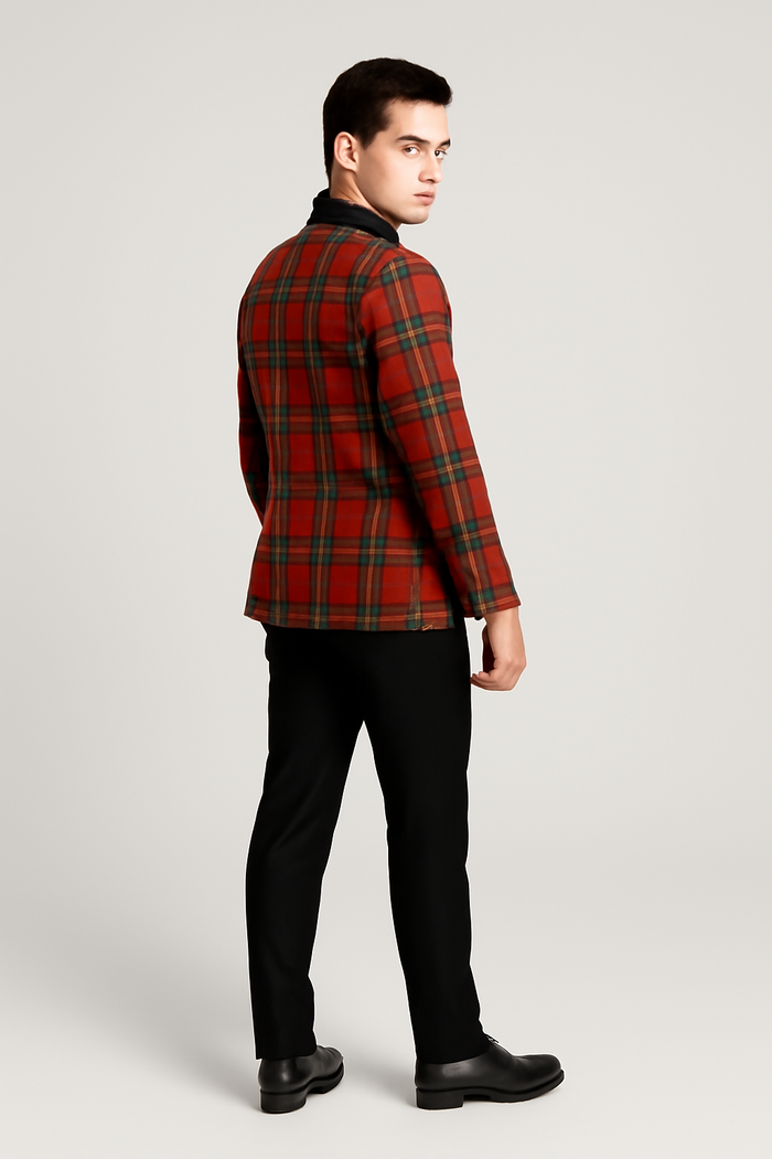 Mens Tartan Christmas Plaid Holiday Blazer in Red