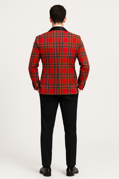 Mens Tartan Christmas Plaid Holiday Blazer in Red