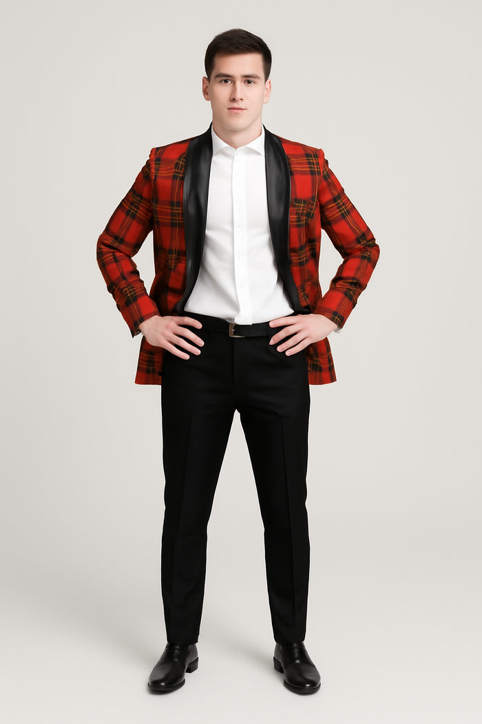 Mens Tartan Christmas Plaid Holiday Blazer in Red