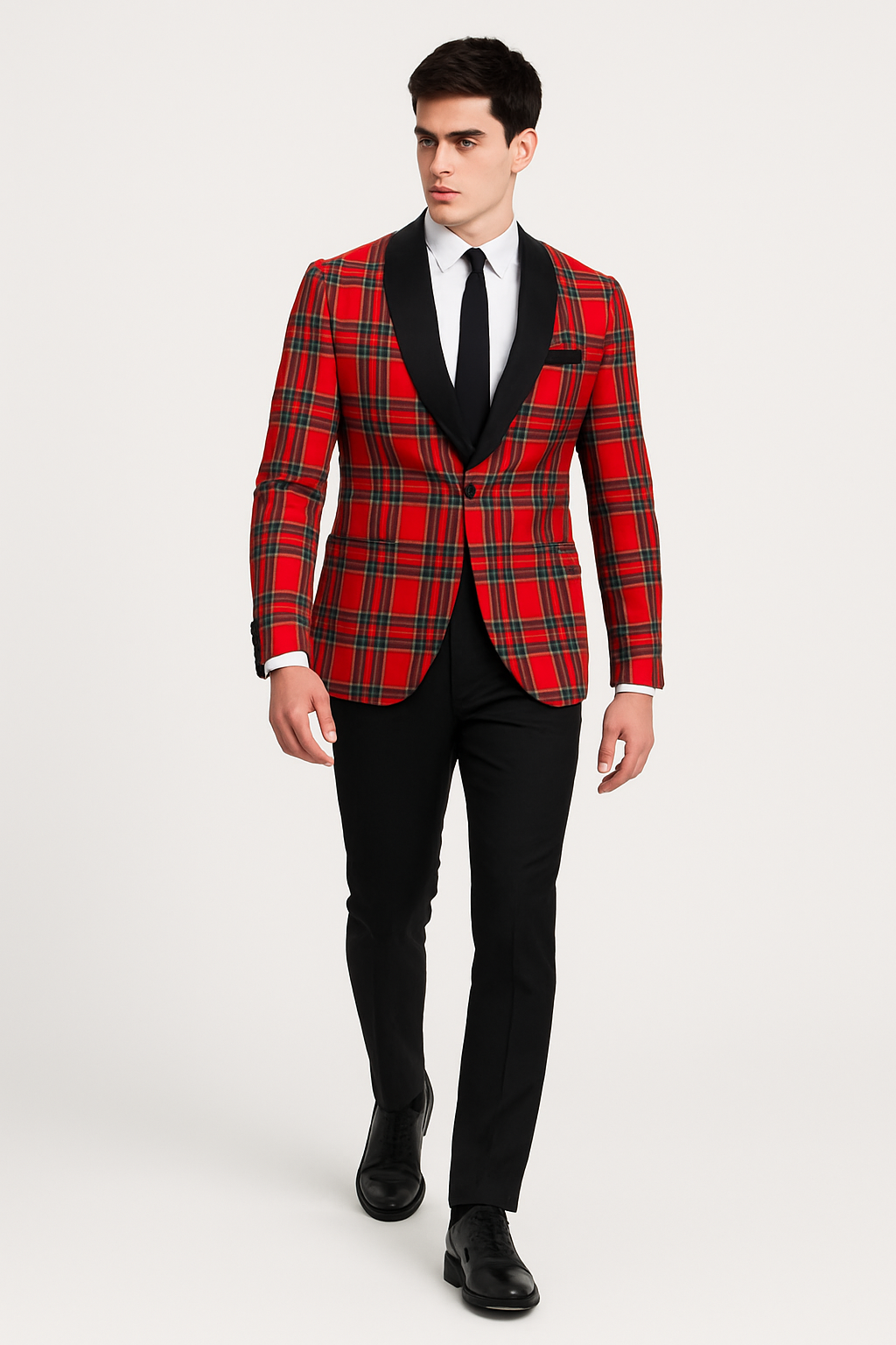 Mens Tartan Christmas Plaid Holiday Blazer in Red