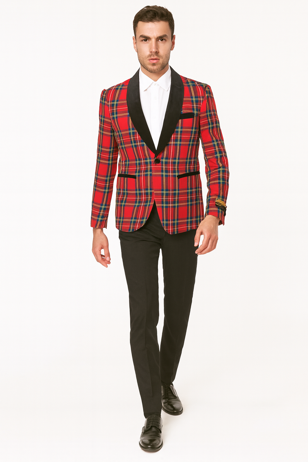 Mens Tartan Plaid Christmas Holiday Blazer in Red