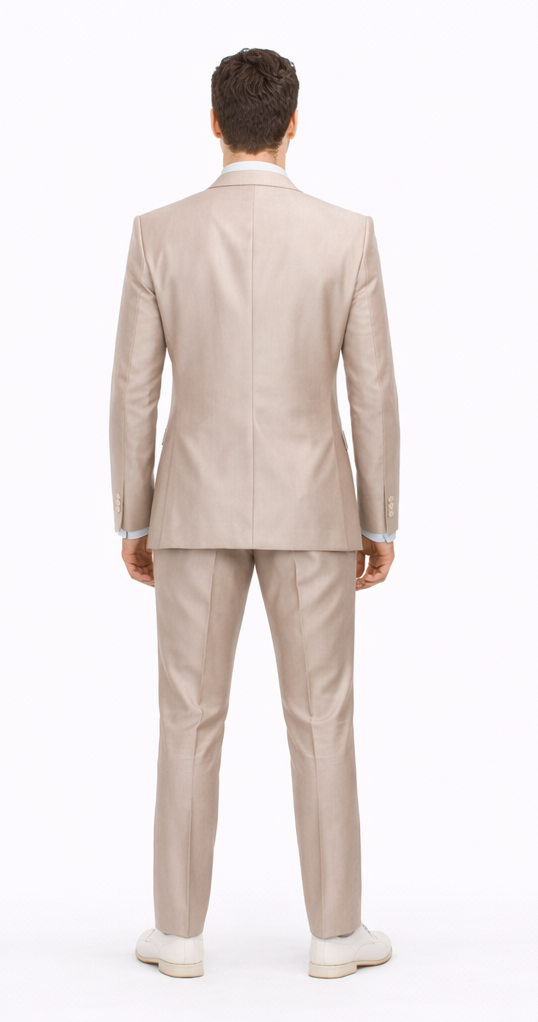 Mens Tazio Vested Slim Fit Shiny Sharkskin Suit in Champagne