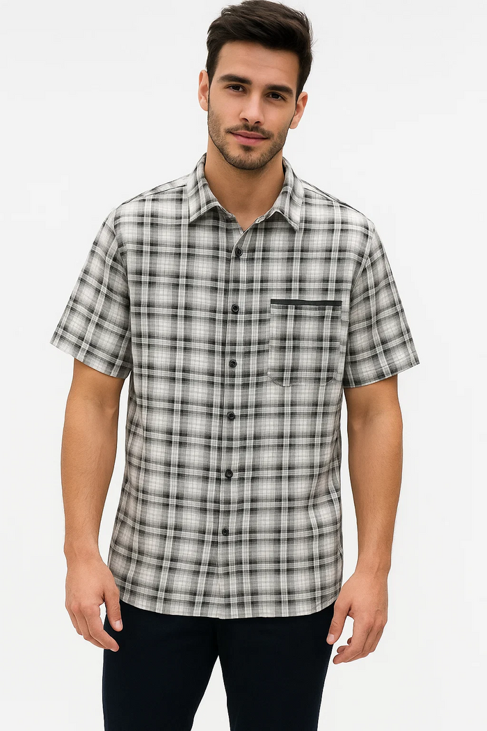 Mens Textured Plaid Walking Suit in black/white by Dreams by Zacchi  2 Piece Leisure Outfit with matching shirt and pant -$ 99