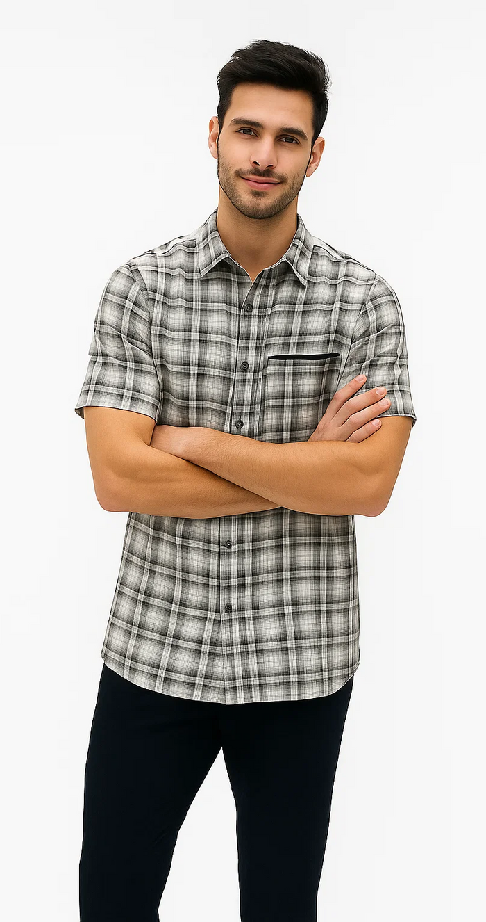 Mens Textured Plaid Walking Suit in black/white by Dreams by Zacchi  2 Piece Leisure Outfit with matching shirt and pant -$ 99