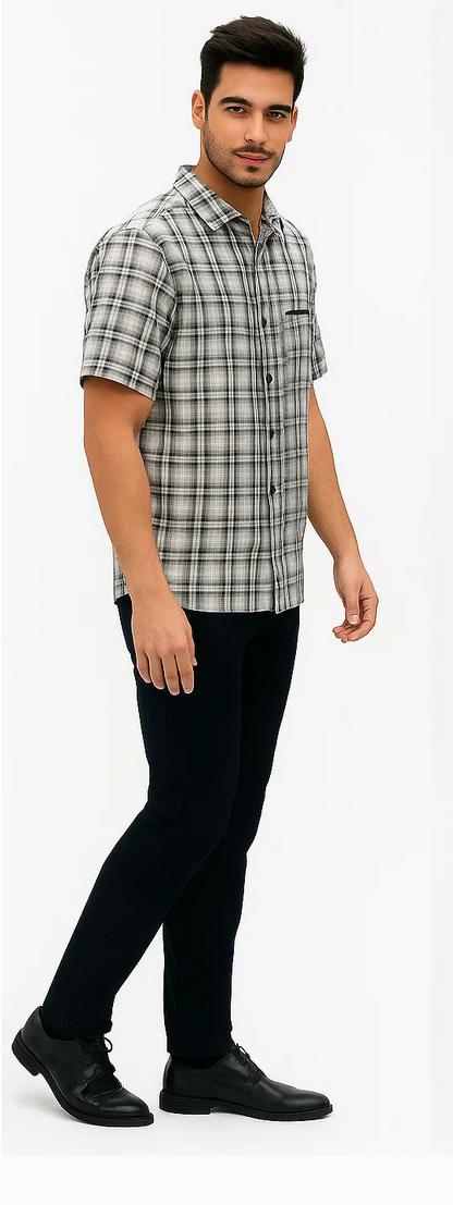 Mens Textured Plaid Walking Suit in black/white by Dreams by Zacchi  2 Piece Leisure Outfit with matching shirt and pant -$ 99