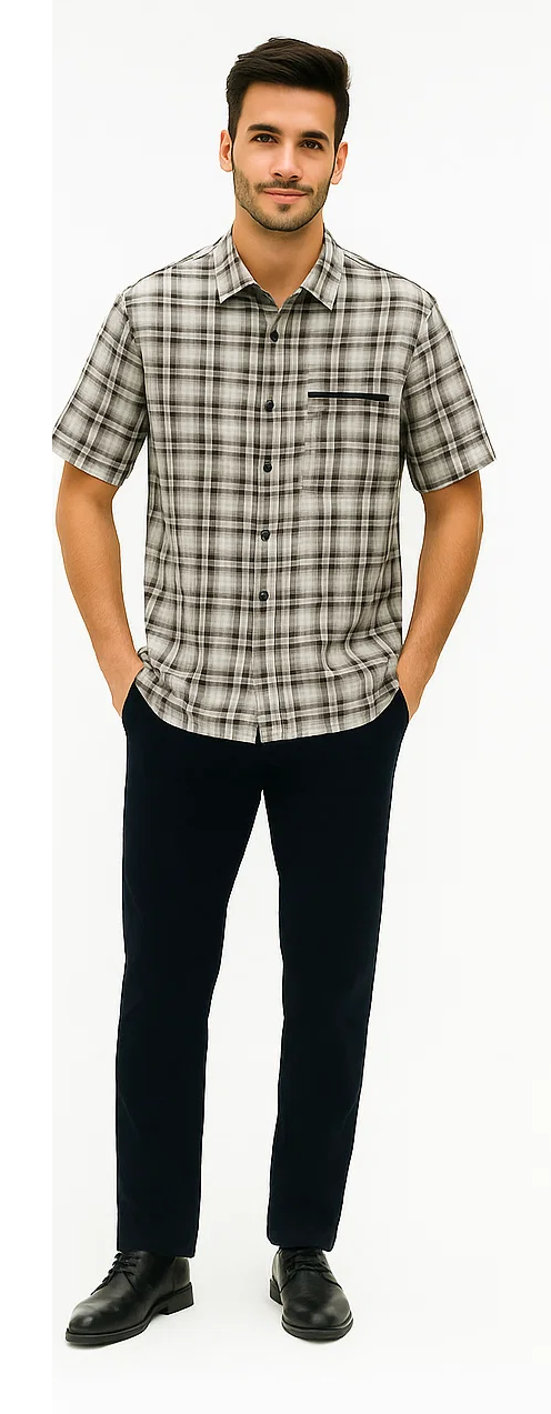 Mens Textured Plaid Walking Suit in black/white by Dreams by Zacchi  2 Piece Leisure Outfit with matching shirt and pant -$ 99