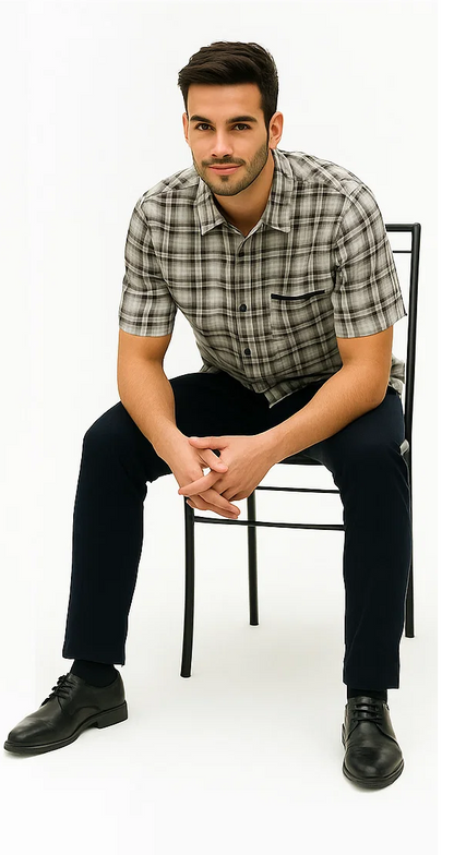 Mens Textured Plaid Walking Suit in black/white by Dreams by Zacchi  2 Piece Leisure Outfit with matching shirt and pant -$ 99