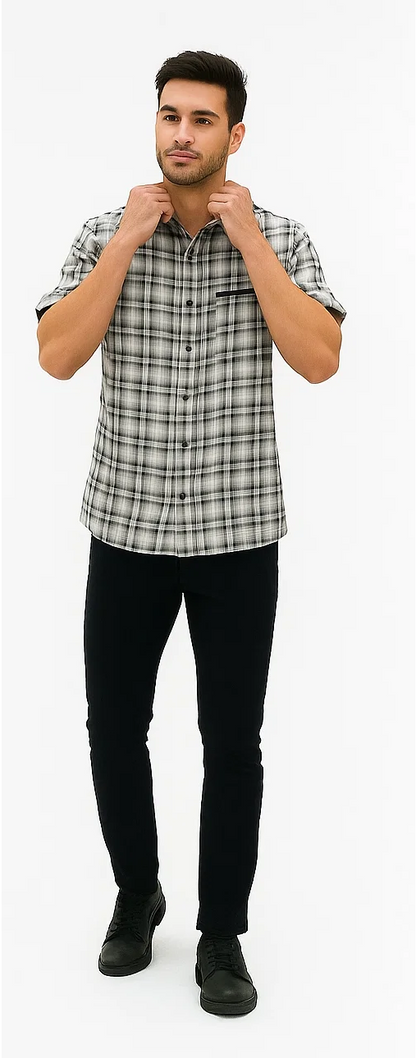 Mens Textured Plaid Walking Suit in black/white by Dreams by Zacchi  2 Piece Leisure Outfit with matching shirt and pant -$ 99