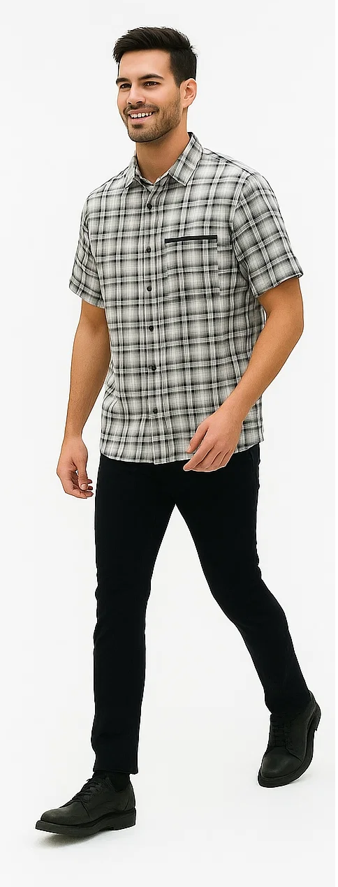 Mens Textured Plaid Walking Suit in black/white by Dreams by Zacchi  2 Piece Leisure Outfit with matching shirt and pant -$ 99