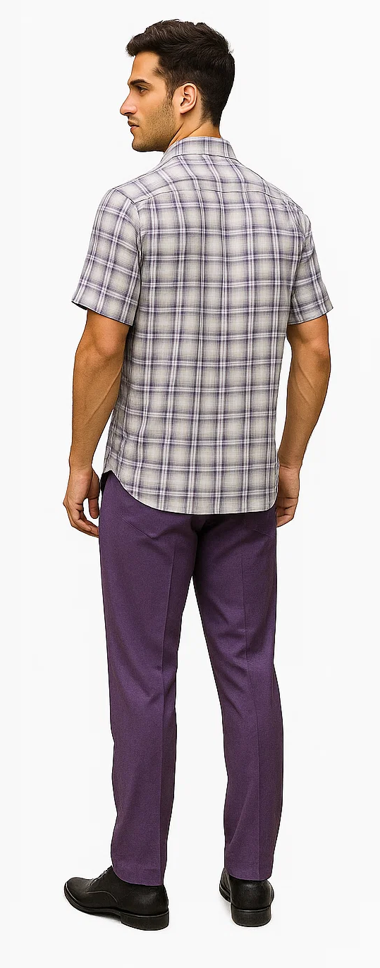 Mens Textured Plaid Walking Suit in Lavender/Off White by Dreams by Zacchi  2 Piece Leisure Outfit with Matching Shirt and pant -$99