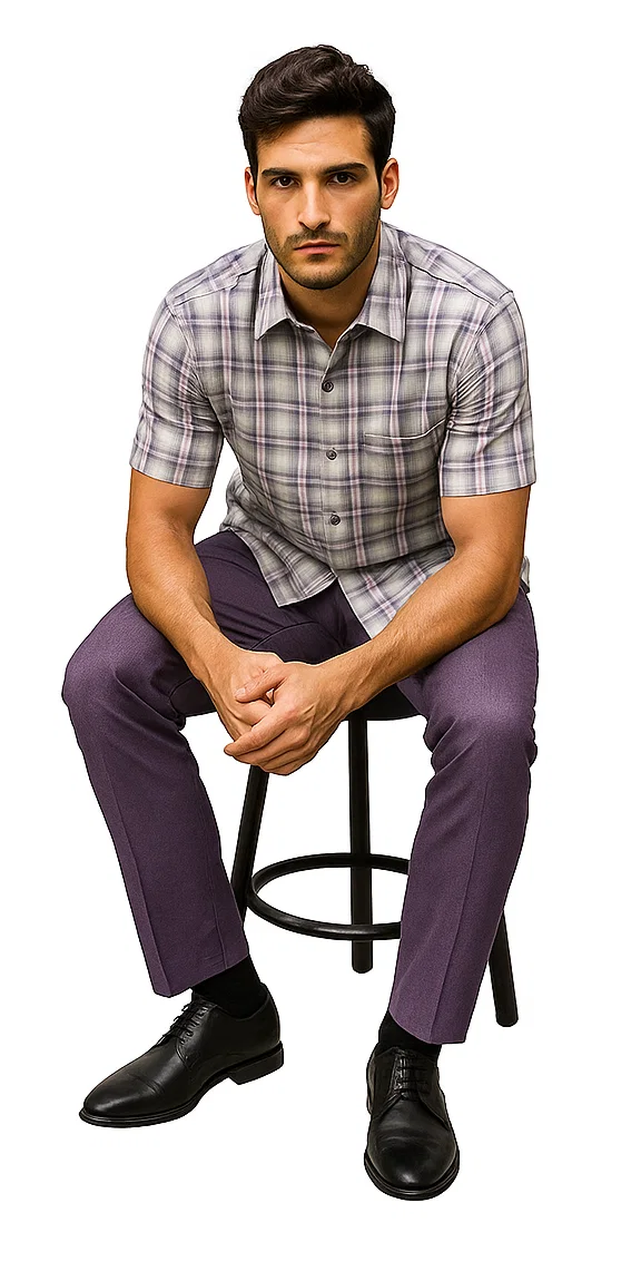 Mens Textured Plaid Walking Suit in Lavender/Off White by Dreams by Zacchi  2 Piece Leisure Outfit with Matching Shirt and pant -$99