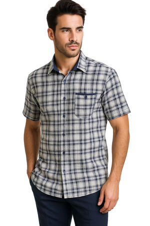 Mens Textured Plaid Walking Suit in Navy/white by Dreams by Zacchi  2 Piece Leisure Outfit with matching shirt and pant -$ 99